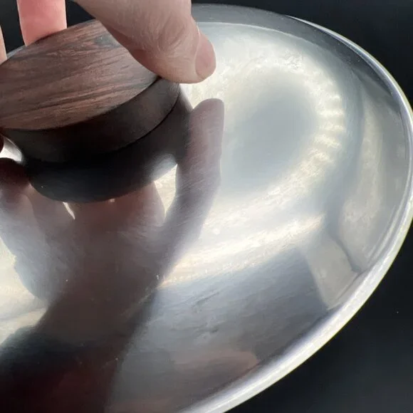 MCM 18/8 Stainless Serving Bowl with Lid Teak Handles Made In Denmark 8.5” - Picture 9 of 14